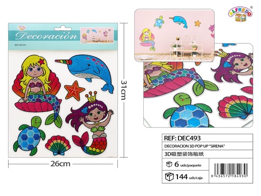 [DEC493] Decoración 3D Pop Up "Sirena" 26x31 cm - Decoraciones infantiles