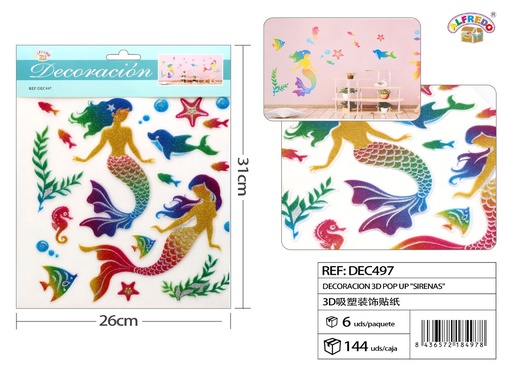[DEC497] Decoración 3D Pop Up "Sirenas" 26x31 cm - Decoraciones infantiles