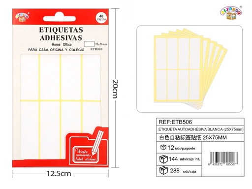[ETB506] Etiqueta autoadhesiva blanca (25x75 mm) 12,5x20 cm - Etiquetas adhesivas para oficina