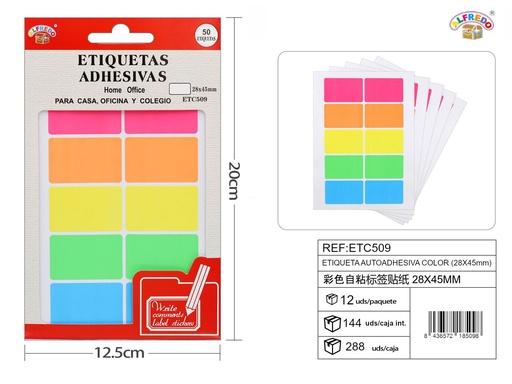[ETC509] Etiqueta autoadhesiva color (28X45mm) 12.5x20cm - Papelería de oficina