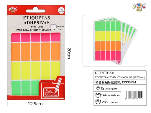 [ETC510] Etiqueta autoadhesiva de colores (19x38mm) 12.5x20cm para organización