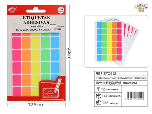 [ETC512] Etiqueta autoadhesiva color (18X24mm) 12.5x20cm - Papelería de oficina
