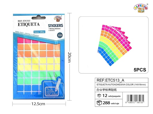 [ETC513] Etiquetas autoadhesivas de colores 14x16mm 12.5x20cm para organización