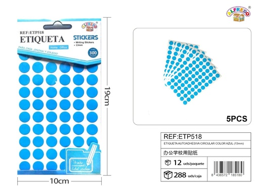 [ETP518] Etiqueta adhesiva circular color azul (13mm) 10X19 cm - Etiquetas para oficina