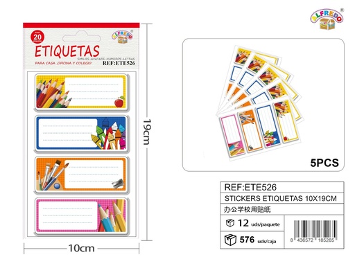 [ETE526] Stickers etiquetas 10x19cm - Papelería escolar