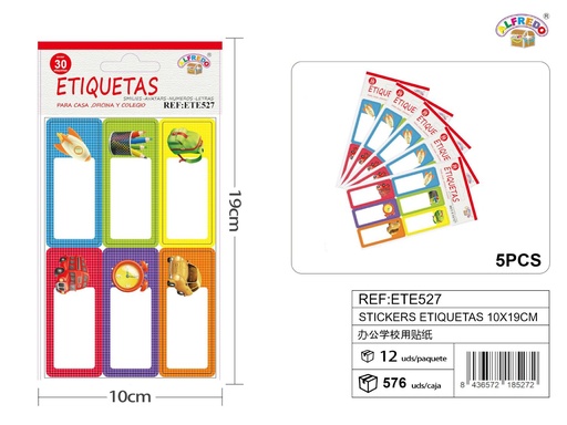 [ETE527] Stickers etiquetas 10x19cm autoadhesivas para organización escolar