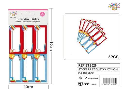 [ETE528] Stickers etiquetas 10x19cm para personalización de material escolar