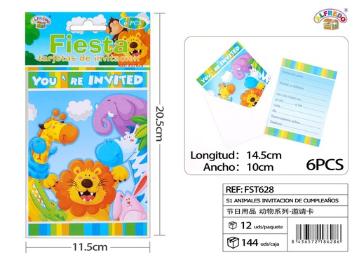 [FST628] Invitación de cumpleaños con animales para fiestas infantiles