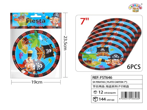 [FST646] Plato de cartón S4 piratas 7" - Artículos de fiesta