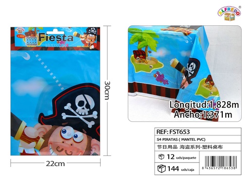 [FST653] Mantel de PVC con diseño de piratas S4 para fiestas y eventos