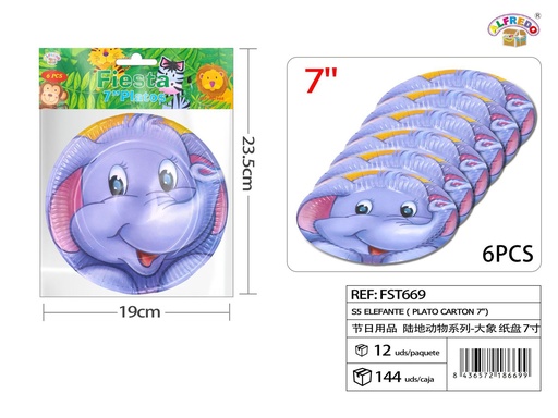 [FST669] Plato de cartón S5 elefante 7" - Artículos de fiesta