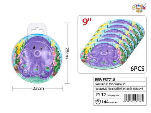 [FST718] Plato de cartón S6 pulpo 9" para fiestas