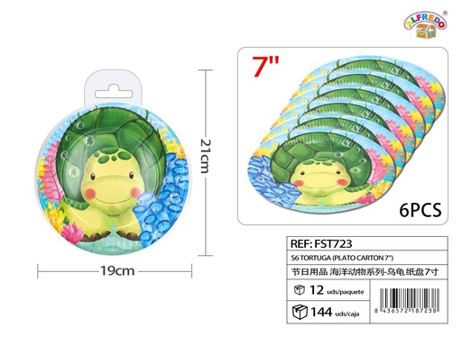 [FST723] Plato de cartón S6 tortuga 7" - Artículos de fiesta