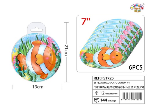 [FST725] Plato de cartón S6 Pez Payaso 7 pulgadas para fiestas