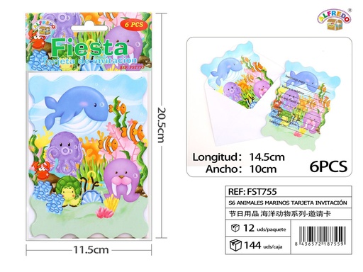 [FST755] Tarjeta de invitación con tema de animales marinos - Artículos de fiesta