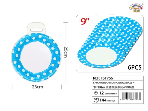 [FST766] Plato de cartón puntos azules 9" (set de 6) - Artículos de fiesta