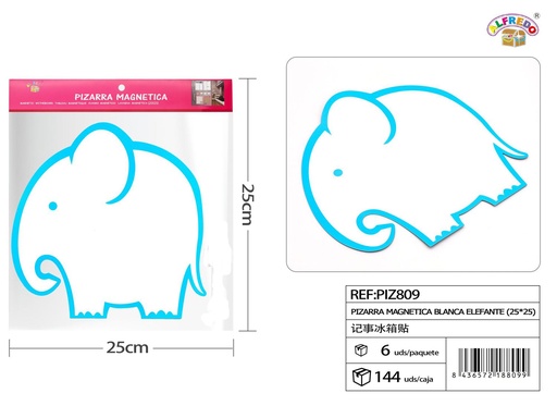 [PIZ809] Pizarra magnética blanca elefante 25x25cm para notas y organización