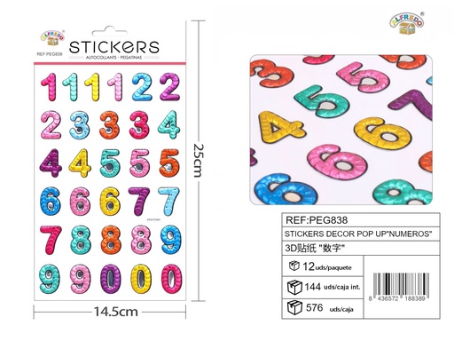 [PEG838] Stickers decorativos "Número" 14.5x25cm para manualidades