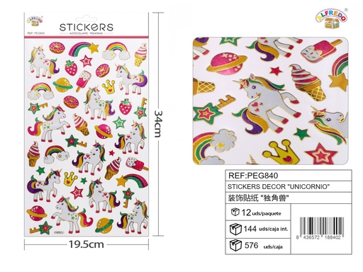 [PEG840] Stickers decorativos "Unicornio" 19.5x34cm para manualidades y decoración infantil
