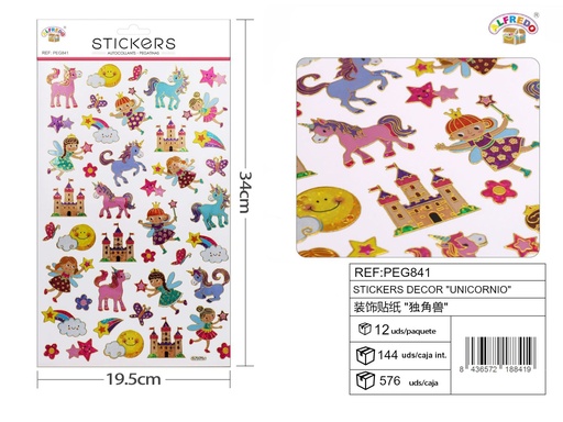 [PEG841] Stickers decorativos "Unicornio" 19.5x34cm para manualidades