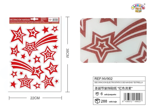 [NV902] Decoración Electroestática de Navidad "Estrella Fugaz" Color Rojo 22X38CM - Adornos navideños