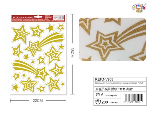 [NV903] Decoración Electroestática de Navidad "Estrella Fugaz" Color Oro 22X38CM - Adornos navideños