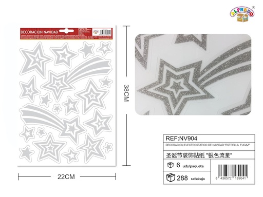 [NV904] Decoración electrostática navideña "estrella fugaz" color plata 22x38cm