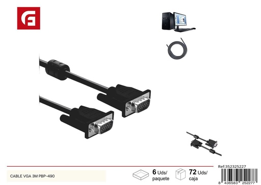 [352325227] Cable VGA 3m pbp-490 para conectar monitores y proyectores