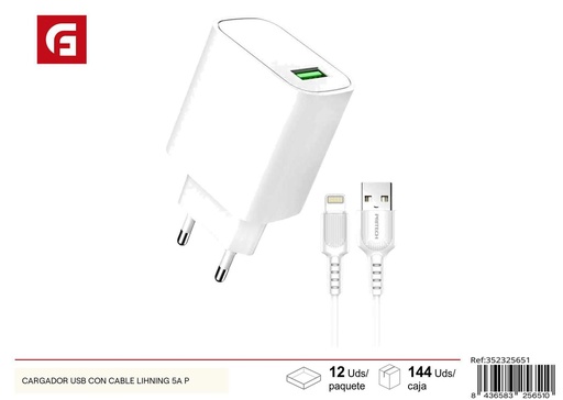 [352325651] Cargador USB con cable Lightning 5A para dispositivos móviles