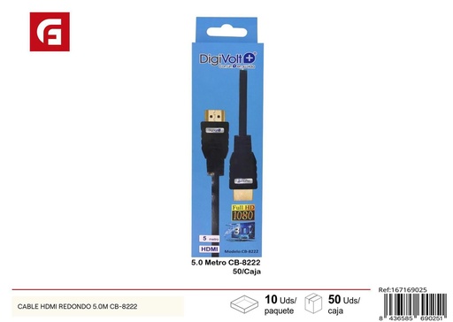 [167169025] Cable HDMI redondo 5.0m CB-8222 para conexión de dispositivos electrónicos