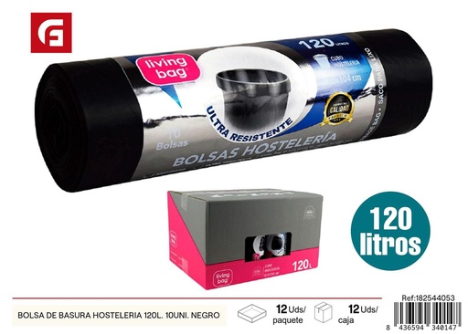 [182544053] Bolsa de basura 120L, 10 uds, negra - Productos de limpieza
