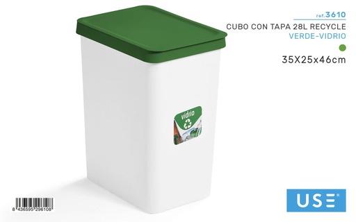 [120929610] Cubo de basura con tapa 28l verde