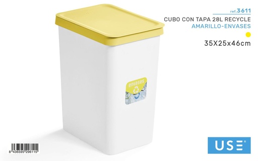 [120929611] Cubo con tapa 28L reciclable amarillo para basura