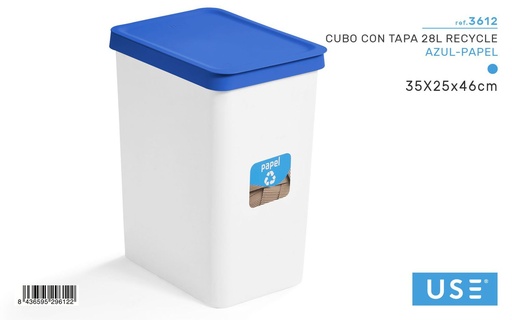 [120929612] Cubo de basura con tapa 28L recycle azul para reciclaje