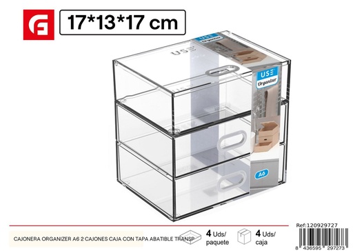 [120929727] Cajonera Organizer A6 con 2 cajones y tapa abatible transparente para organización