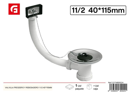 [157480024] Válvula fregadero y rebosadero 1 1/2 40x115 mm - Accesorios de fontanería