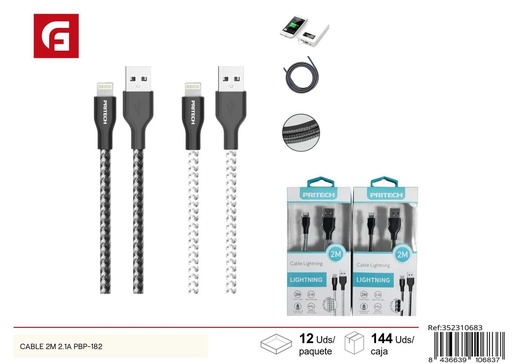 [352310683] Cable cargador 2m 2.1A PBP-182 para dispositivos electrónicos