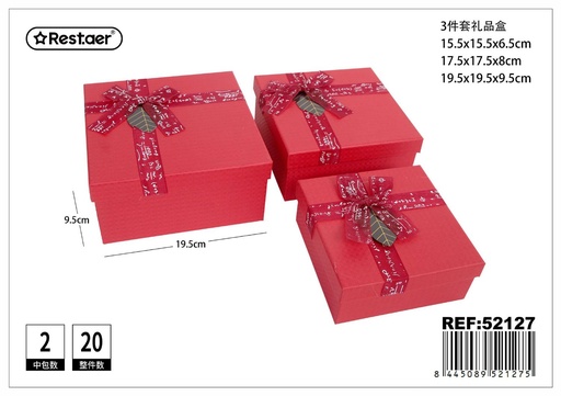 [52127] Caja de regalo cuadrada 3 piezas 19.5x19.5x9.5cm 17.5x17.5x8cm 15.5x15.5x6.5cm