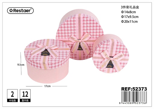 [52373] Set de 3 cajas de regalo redondas color rosa