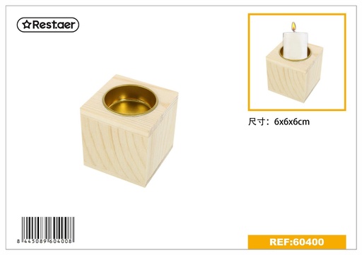 [60400] Candelero de madera de pino 6x6x6cm - Accesorios decorativos