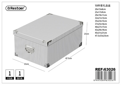 [63026] Caja de regalo 10 piezas con cierre de hierro 47.5x33x23 cm - Artículos para regalo y almacenamiento (réplica)