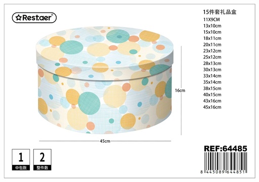 [64485] Caja redonda 15 piezas 45x16 cm - Artículos de regalo