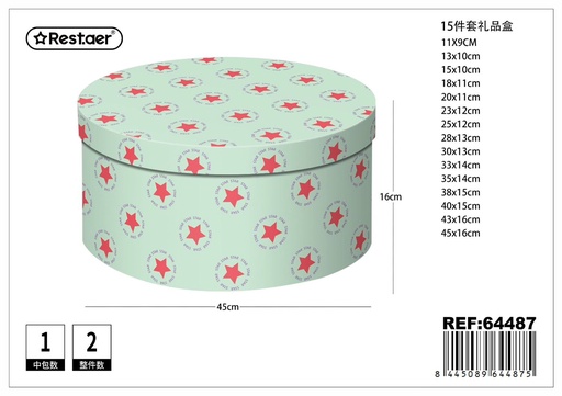 [64487] Caja redonda 15 piezas 45 cm x 16 cm - Artículos para regalo y almacenamiento (réplica)