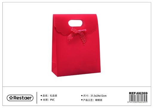 [66269] Bolsa de regalo PVC - 31.5 x 24 x 12 cm - Con lazo rojo