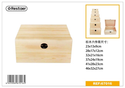 [67016] Caja de madera juego de 6 piezas 46x32x27cm para almacenamiento y decoración