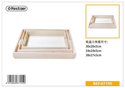 [67155] Caja de madera 3pcs 37.5x27x5cm para almacenamiento y decoración