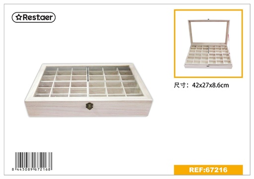 [67216] Caja de madera con vidrio 42x27x8.6cm para almacenamiento