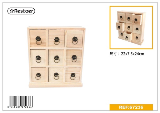 [67236] Caja de madera de 9 compartimentos 22x7.5x24 cm - Artículos de regalo