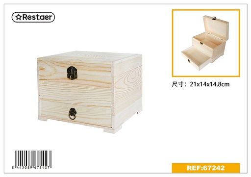 [67242] Caja de madera de pino 21x14x14.8cm para almacenamiento