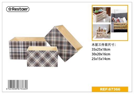 [67366]  set de tres cestas de madera 35x25x18 cm - Almacenaje decorativo